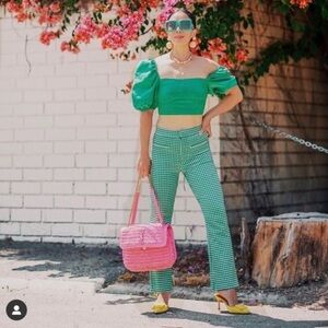 NWT Zara gingham green white high waisted pants